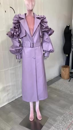 Mauroicardi Spring Extra Long Black Ruffled Soft Faux Leather Coat Women Belt Elegant Chic Luxury Designer Clothes Overcoat 2025