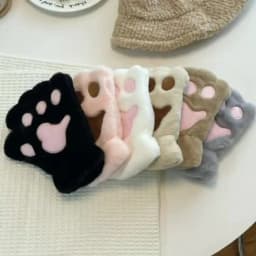 Lovely Plush Cat Claw Paw Gloves Plush Mittens Warm Soft Plush Short Fingerless Fluffy Bear Gloves Costume Half Finger Gloves