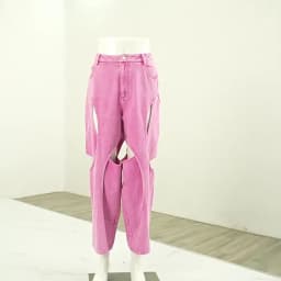 [EAM] High Waist pink Color Hollow Out Wide Leg Pants New Loose Fit Trousers Women Fashion Tide Spring Autumn 2026 1DH2146