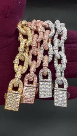 Aokaishen Bracelet for Men Box Cuban Link Charms Cubic Zircon Gold Plated Hip Hop Jewelry Spring Clasp
