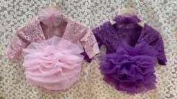 Ylsteed 2 Pieces Set Dusty Pink Newborn Lace Romper for Photo Shooting Fluffy Mesh Lace Photography Outfits with Headband