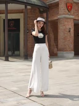ZUZK Slit Chiffon Long Pants Summer Comfortable Elastic Waist Slim Double Layer Chiffon Pants Chic Droop Chinese Style Pants