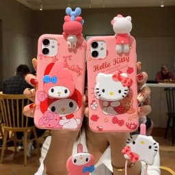 For iPhone 17 16 16e 15 14 13 12 11 Pro Max Air XR X XS Max 6 6S 7 8 Plus SE 3D Cartoon Sanrio Kitty Melody Holder Lanyard Case