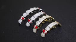 TOPGRILLZ Vampire Bling Full Micro Pave Cubic Zircon Teeth Grillz Caps 8 Top& 8 Bottom Removable Dental Grills For Halloween