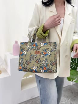 New Style Nylon Printing Thickened Large Capacity Handbag, Work Portable Zipper Semi-Closed Lunch Box Storage Bag, Bento Bag