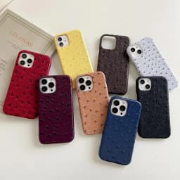 Luxury Ostrich Pattern Phone Case For iPhone Air 17 Pro 16 15 14 13 12 11 17Pro Max PU Leather Hard Shockproof Cover