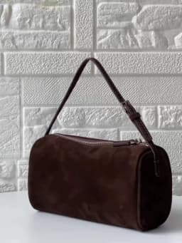 Donna-in Genuine Mini Suede Handbag Real Leather Square Pen Container Bag for Women