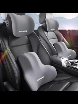 Memory Foam Headrest Lumbar Support Set Ergonomic Neck Pillow Back Cushion Car Driver Seat Comfort Breathable Polyester Fabric