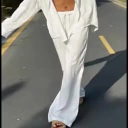 Casual Oversized White Solid Wide Leg Pants Fashion Women Elastic High Waist Pocket Baggy Sweatpant Office Lady Commute Trousers