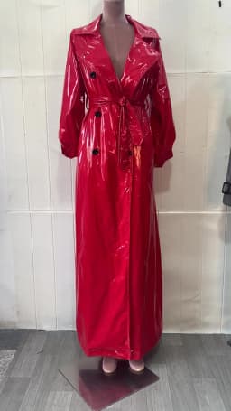 Nerazzurri Autumn Extra Long Soft Red Reflective Shiny Patent Leather Trench Coat for Women Double Breasted Maxi Korean Fashion