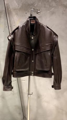 Grained Leather Jacket Ladies Biker Leather Coat Detachable Sleeve Bomber in Sheepskin H021