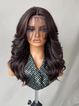 Layered Wigs 13x5x1T-Part Lace Wig With Bangs For Women 18 Inch Red Synthetic Lace Front Wig For Daily Use Ombre Brown Afro Wigs