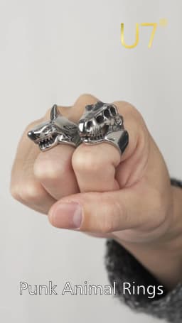 U7 Stainless Steel Big Rings for Man Bird Goat Octopus Shark Serpent Snake Bone Charm Size 7-14 Rock Punk Animal Skull Jewelry