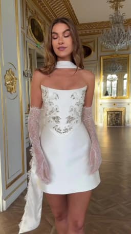 Verngo lvory Satin Sequined Appliques Mini Wedding Dresses Drapted Train Short Bridal Gowns Women Elegant Bride Dress Customized