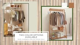 Bamboo Clothes Rail Rack Free Standing Garment Rack with 3 Storage Shelves and 10 Hooks