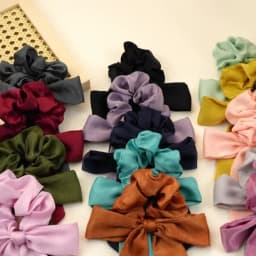 10Pcs Random Color Hair Band Elastic Bowknot Rubber Band Solid Color Headrope High Ponytail Leather Band