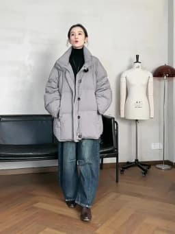 Women's Mid-Length Oversized down Jacket with Stand Collar, Warm Oversized Jacket Filled with White Duck Down, New Winter 2025 Model