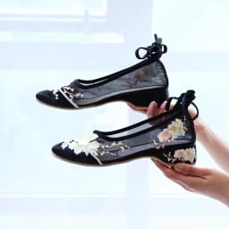 Veowalk Long Ankle Strap Summer Women Gauze Mesh Embroidered Ballet Flats Breathable Comfortable Walking Shoes for Elegant Lady