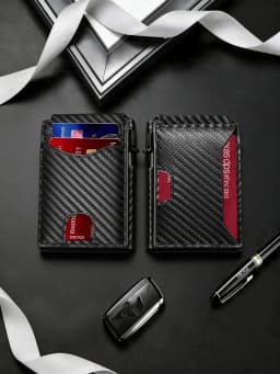 RFID Blocking Men Slim Smart Wallets Magnet Carbon Fiber Credit Card Holder with Front Pocket Minimalist Wallet Cardholder Case