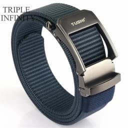Fashion Metal Automatic Buckle Webbing Belts For Men Thick Tough Canvas Tactical Belt Outdoor 3.4cm Jeans Pants Waistband Hiking
