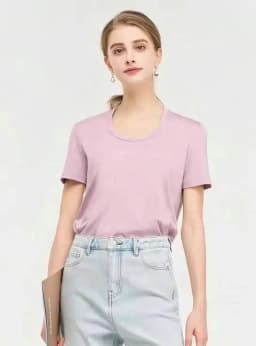 SuyaDream, Women Solid T Shirts, Silk Cotton Blend, Square Collar, Short Sleeved Tee, 2025 Summer Candy Colors Basic Cozy Top