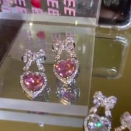 Exquisite Pink Heart Shape Bowknot Stud Earrings For Women Shining CZ Zircon Love Earring Wedding Party Temperament Jewelry