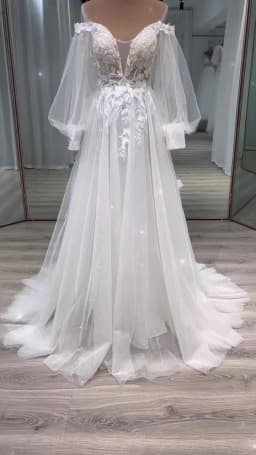 BEPEITHY Customized Boho Wedding Dresses For Women 2023 Bride Deep Neck Full Sleeves A Line Glitter Bridal Gowns Sweep Train New