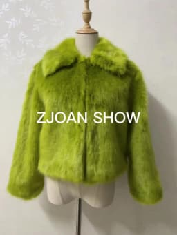 Winter Turn down Collar Lapel Hairy Shaggy Soft Faux Fur Coat Green Women Long Sleeve Furry Fur Warm Jacket Short Outerwear
