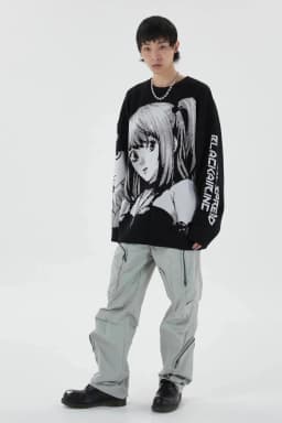 Anime Kawaii Winter Men Gothic Clothes Goth Man Sweater Men's Cartoon Women Tops Japanese Sweatshirt Male Streetwear Harajuku