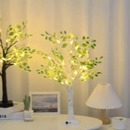 1PC Led Tree Light Indoor Simulation Green Leaves White Birch Tree Home Decoration Lights Christmas Party Popular Luminous Tree