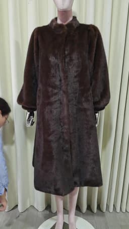 Lautaro Winter Long Luxury Elegant Stylish Thick Warm Fluffy Soft Brown Faux Mink Fur Coat Women Puff Sleeve Stand Collar 2025