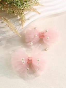 2Pcs Puffy Netting Hair Clips Bubble Cute Sweet Pink Pearl Bow Barrettes For Baby Girl Children School Play Headwear Accessories