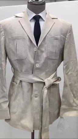 New 2 Pieces Linen Men's Suits With Belt Tuxedo Summer Casual Style Groomsmen For Wedding(Blazer+Pants)