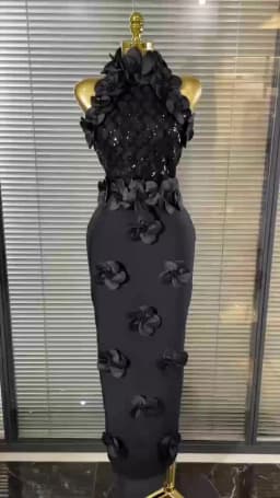 Black Red Women Shining Sequins Florals Sexy O-Neck Bodycon Bandage Long Dress Evening Party Christmas Birthday Outfit