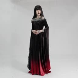 PUNK RAVE Women's Gothic Gradient Velvet Nobility Long Gown Off Shoulder Dreamy Distinctive Split Sleeves Party Club Dress