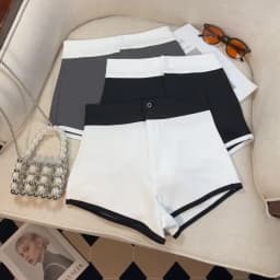 New Fashion Black White Patchwork High Waist Wrap Hip A-line Shorts Women Summer Gray Casual Wide-leg Short Pant Trend Popular