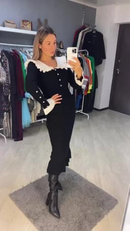 Tossy Ruffled Patchwork Knit Maxi Dress For Women Elegant Ribbed Long Sleeve Party Dress Gown Slim Knitwear Fashion Long Dress