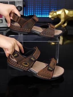 Bubuk Men's First-Layer Cowhide Sandals, Summer Outdoor Beach Shoes, Adjustable Design, with Arch Support, Stylish Breathable Casual Men's Shoes, Suitable for Travel, Hiking, and Commuting