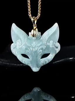 Lady's Natural Blue Jade Fox Face Pendant, With S925 Silver Clasp And Silver Chain Lucky Charm Jewelry Gift