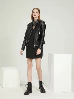 Women's Elegant Stand-up Collar Solid Jacket 2022 Female Three-dimensional Pattern Coat S-4XL New Pu Faux Leather Jacket Women