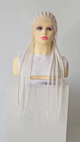 Full Lace Braided Wigs 26" Pure White Synthetic Hair 11 Strands Box Braids Glueless Cosplay Festival Party Wig Unisex HandTied