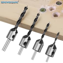 4pcs Carpentry Drill+1pc Wrech 3mm-6mm HSS Flute Countersink Drill Bits Set Chamfer Reamer For Woodworking Drill Bit Power Tools