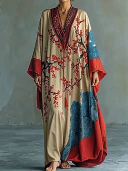 Women Spring Autumn V Neck Chic Maxi Dress, Holiday Fashion Elegant Long Sleeve Party Dress, 2026 Printed Patchwork Ladies Dress