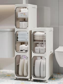 Household bathroom narrow seam storage cabinet, multifunctional foldable with wheels, dust-proof and crevice storage cabinet
