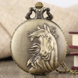 Vintage Bronze Pocket Watch Quartz Retro Horse Full Hunter Pendant Watch with Fob Necklace Chain Best Gift for Men Women Reloj
