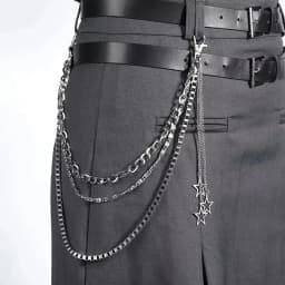 Men Y2k Star Charm Layered Street Style Pant Jeans Chain Belt