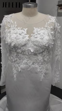 JEHETH Mermaid Scoop Wedding Dresses Plus Size Satin Full Sleeves Bridal Gowns Simple Appliques Exquisite Lace Customized