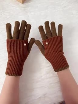 Winter Women's Exposed Finger Touch Screen Warm Long Short Dual-Use Cycling Student Color Blocked Knitted Yarn Gloves