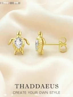 Ear Stud Golden Turtle Fine Jewerly For Women Trendy Summer Gift In 925 Sterling Silver