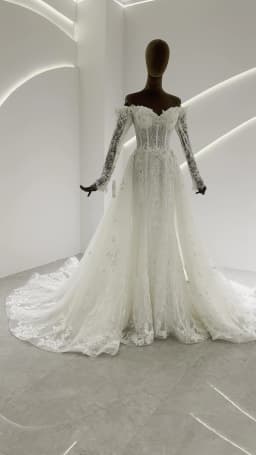 SL-9575 SuLi Customized Off the Shoulder Sleeve Mermaid Wedding Dress Detachable Skirt Lace Beading Bridal Gown